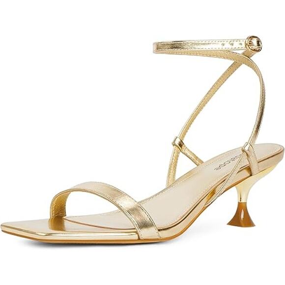 New Modatope Womens Size 9 Shiny Gold Open Toe Ankle Strap 2.5" Heels Shoes - Picture 1 of 6